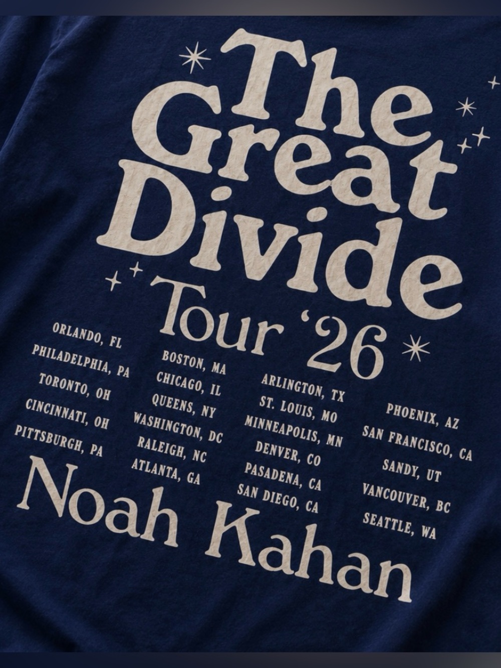 Noah Kahan ''The Great Divide'' Tour 2026 Graphic Navy T-Shirt - Picture 3 of 4